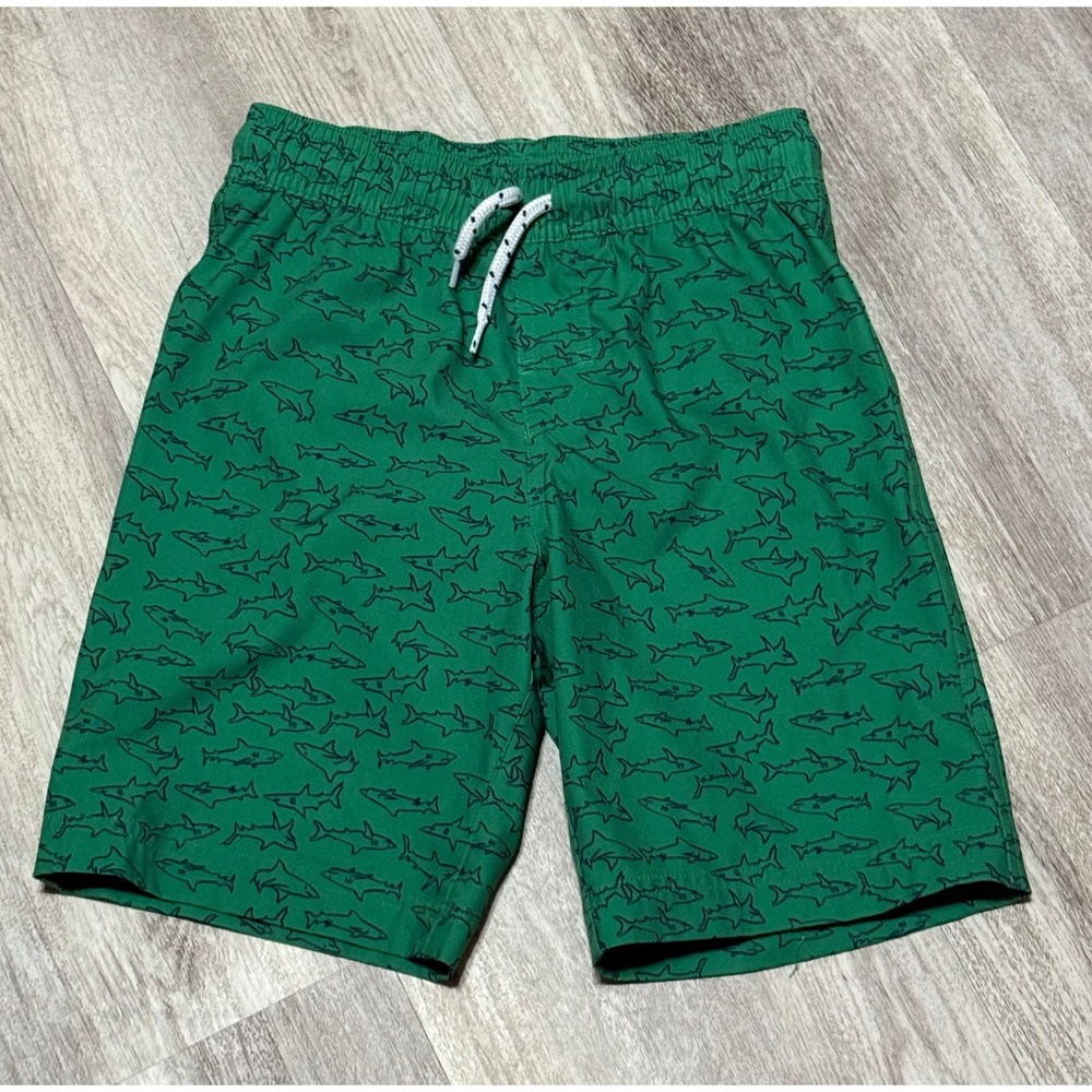 Amazon Essentials‎ size small boys green shark swim trunks 6/7